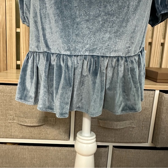 NWT LC Lauren Conrad Velvet Dress - BLUE Smocked Ruffle Women Size L - midi - Picture 7 of 12